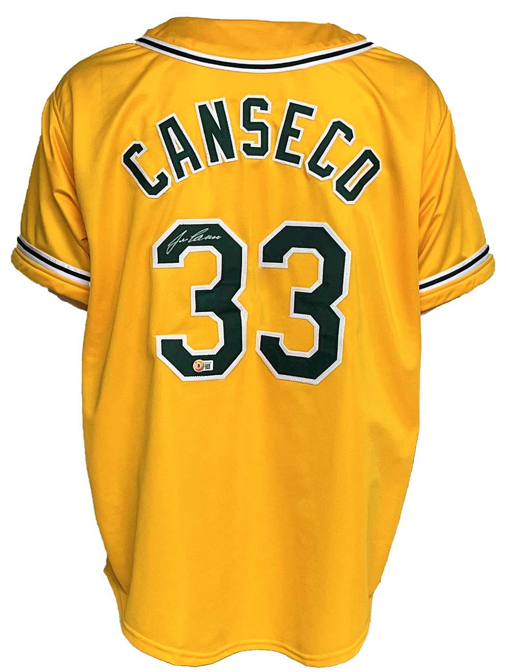 Oakland A's Jose Canseco Autographed Pro Style Yellow Jersey BAS  Authenticated