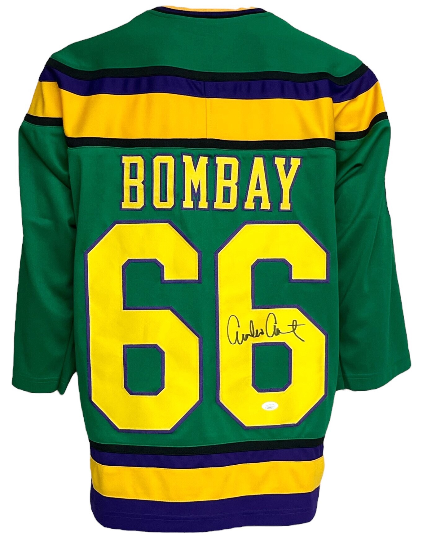 Emilio Estevez Signed The Mighty Ducks Bombay Jersey Inscribed Quack!  Quack! Quack! & Go Ducks! (Schwartz COA)