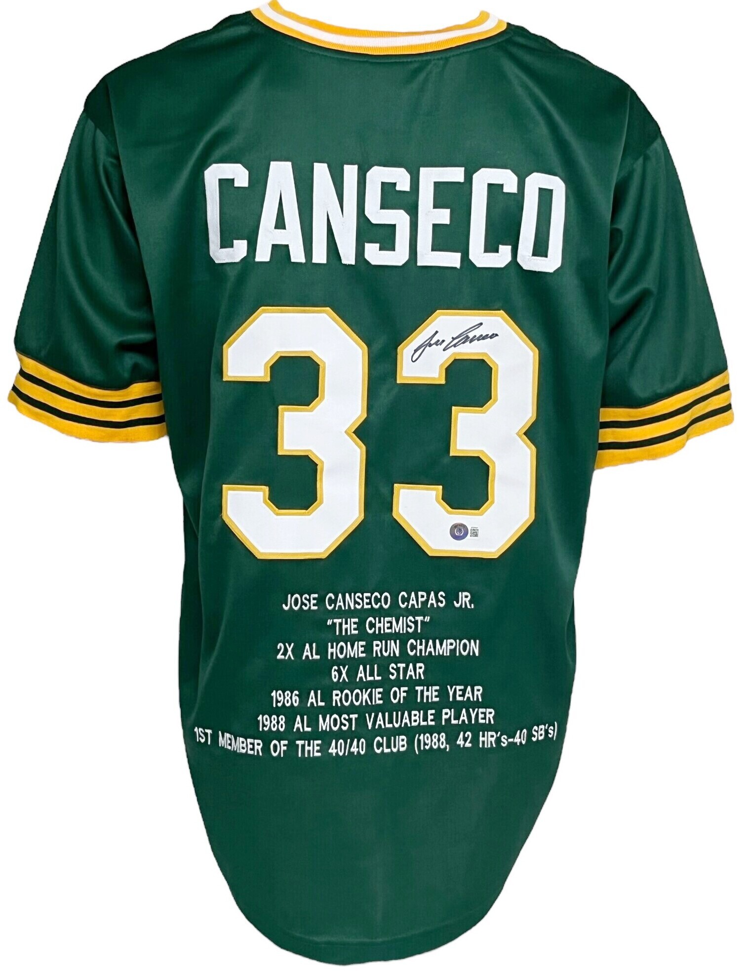 Oakland A's Jose Canseco Autographed Pro Style Green Stat Jersey BAS  Authenticated - Tennzone Sports Memorabilia