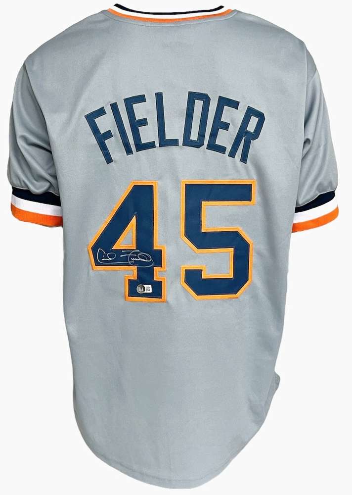 Detroit Tigers Cecil Fielder Autographed Pro Style Grey Jersey BAS