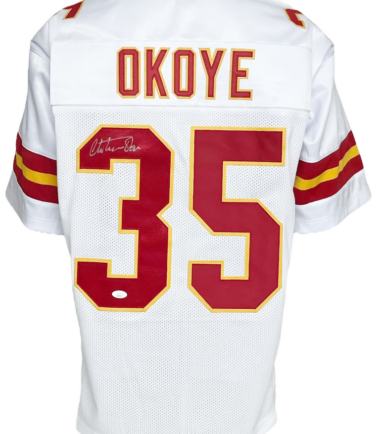 Kansas City Chiefs Christian Okoye Autographed Pro Style White Jersey JSA Authenticated