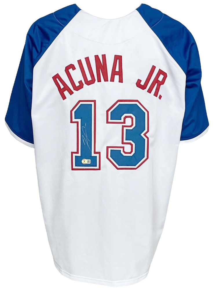 Ronald Acuna Jr. 13 Atlanta Braves Navy Blue Pinstripe Jersey - Cheap MLB  Baseball Jerseys