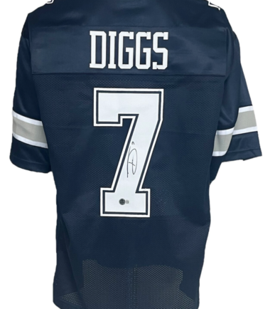 Dallas Cowboys Trevon Diggs Autographed Pro Style Blue Jersey BAS Authenticated