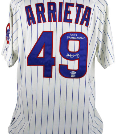 Cubs Jake Arrieta “9/16/14 1st Career Shutout” Game Used Jersey MLB & BAS