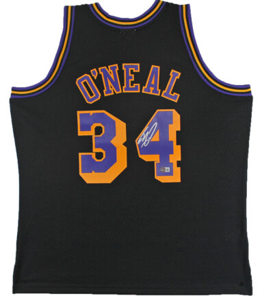 Lakers Shaquille O’Neal Signed Black M&N 1996-97 HWC Swingman Jersey BAS Witness