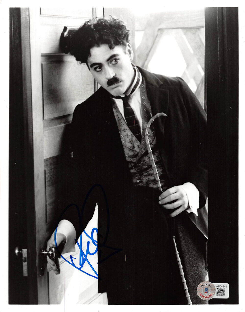 Robert Downey Jr. Chaplin Authentic Signed 8×10 Black & White Photo BAS #AD04649