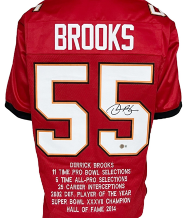 Tampa Bay Buccaneers Derrick Brooks Autographed Pro Style Red Stat Jersey BECKETT Authenticated