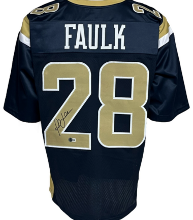 St. Louis Rams Marshall Faulk Autographed Pro Style Navy Blue Jersey BECKETT Authenticated