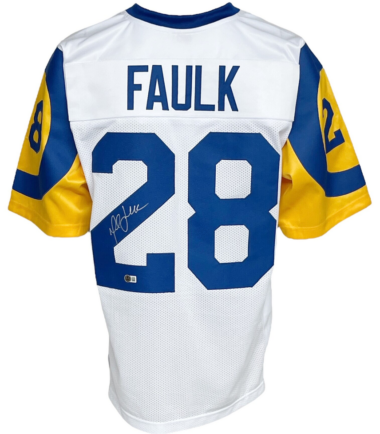 St. Louis Rams Marshall Faulk Autographed Pro Style White Jersey BECKETT Authenticated