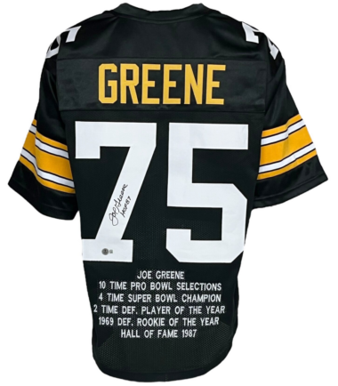 Pittsburgh Steelers Joe Greene Autographed Pro Style Black Stat Jersey BECKETT Authenticated