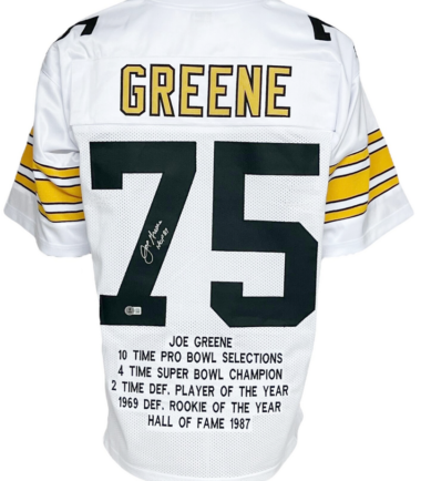 Pittsburgh Steelers Joe Greene Autographed Pro Style White Stat Jersey BECKETT Authenticated