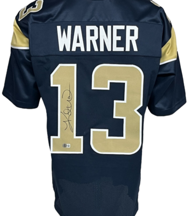 St. Louis Rams Kurt Warner Autographed Pro Style Navy Blue Jersey BAS Authenticated