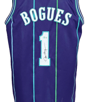Charlotte Hornets Muggsy Bogues Autographed Pro Style Purple Jersey BAS Authenticated