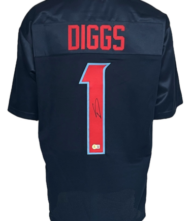 Houston Texans Stefon Diggs Autographed Pro Style Blue H-Town Jersey BAS Authenticated