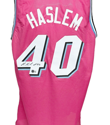Miami Heat Udonis Haslem Autographed Pro Style Pink Jersey BAS Authenticated