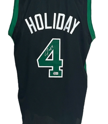 Boston Celtics Jrue Holiday Autographed Pro Style Black Jersey BAS Authenticated