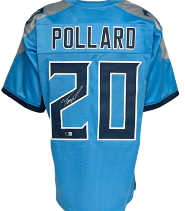 Tennessee Titans Tony Pollard Autographed Pro Style Light Blue Jersey BAS Authenticated