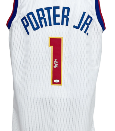 Denver Nuggets Michael Porter Jr. Autographed Pro Style White Jersey Red #’s BAS Authenticated
