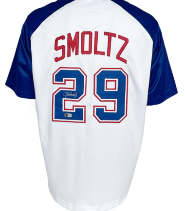 Atlanta Braves John Smoltz Autographed Pro Style White Throwback Jersey BAS Authenticated