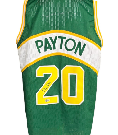 Seattle Supersonics Gary Payton Autographed Pro Style Green Jersey BAS Authenticated